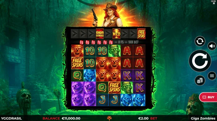 Giga Zombies - ekran za igru sa 6x5 bubnjevima